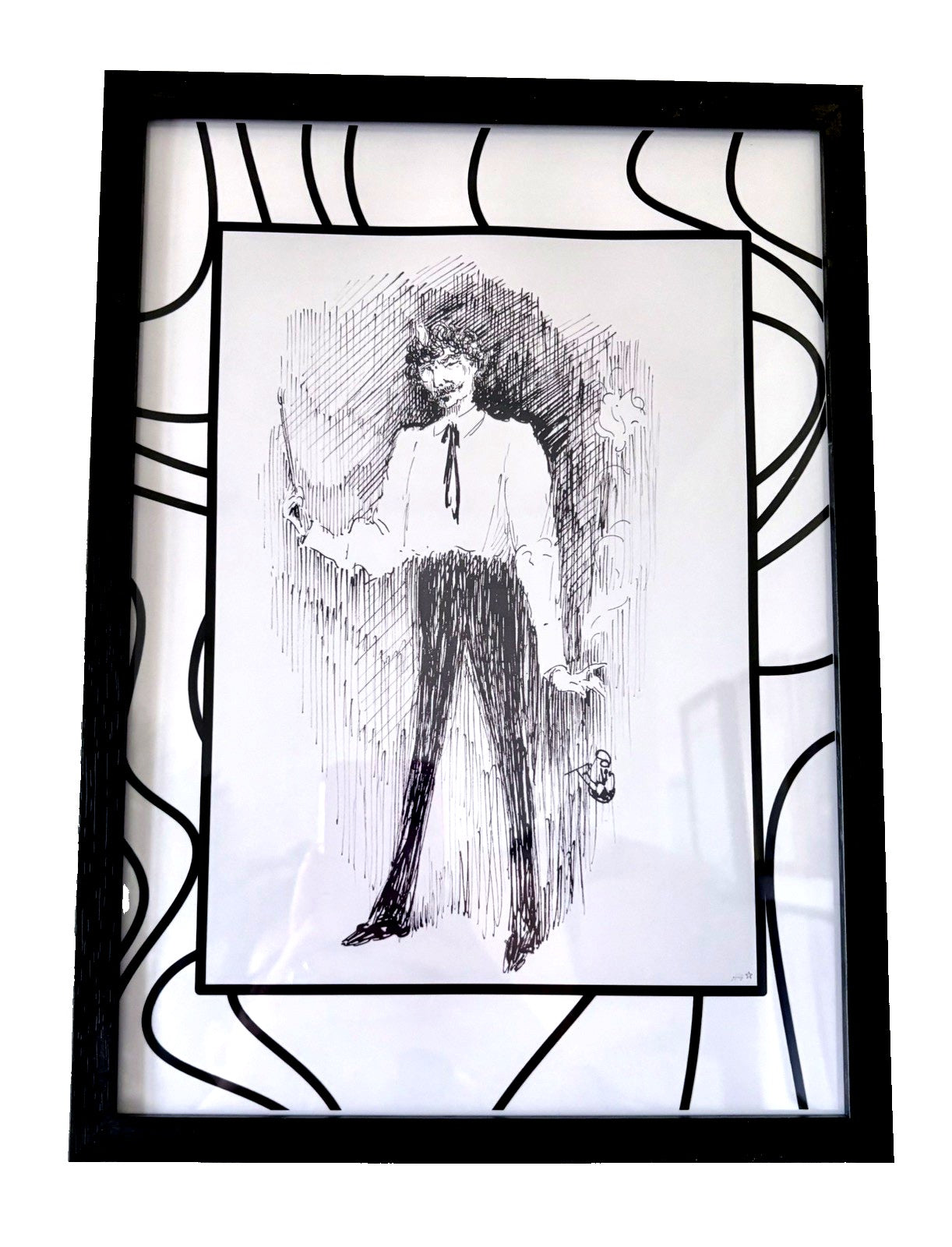 Vintage Figure Sketch — Black & White Framed Print
