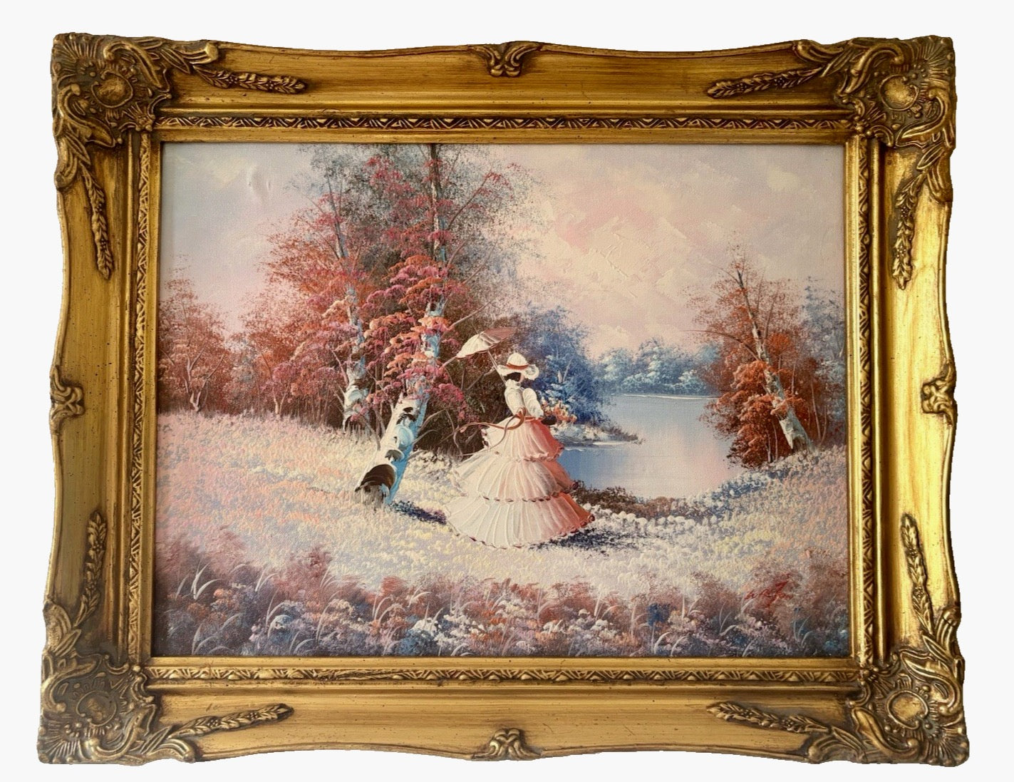 Lady with Parasol — Vintage Painting on Canvas
