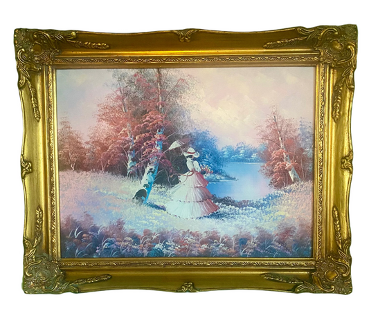 Vintage Framed Print | Victorian Lady in Landscape | Romantic Cottagecore Art
