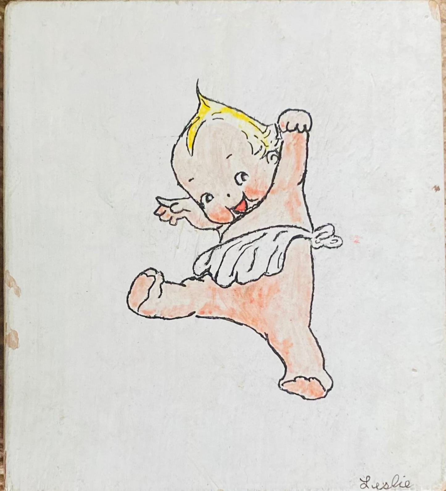 Vintage Hand-Painted Ceramic Tile – Signed Baby Illustration– One of a Kind