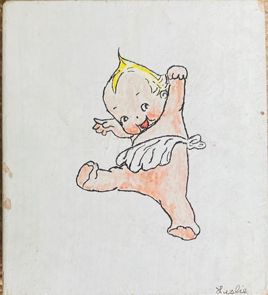 Vintage Hand-Painted Ceramic Tile – Signed Baby Illustration– One of a Kind