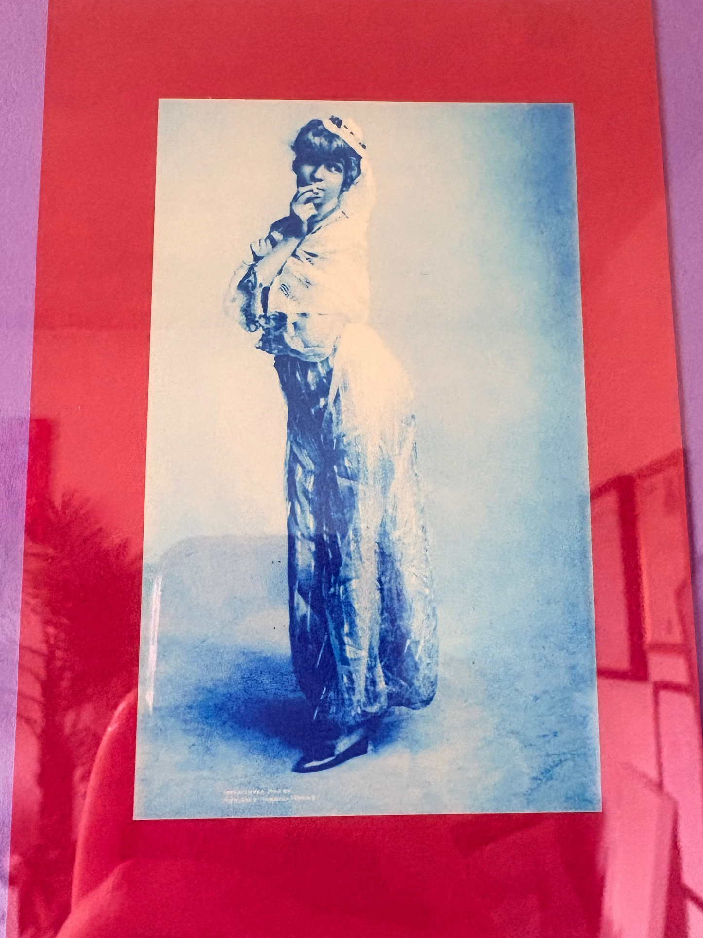 Cyanotype-Style Woman Print in Red & Purple Mount - Framed Wall Art