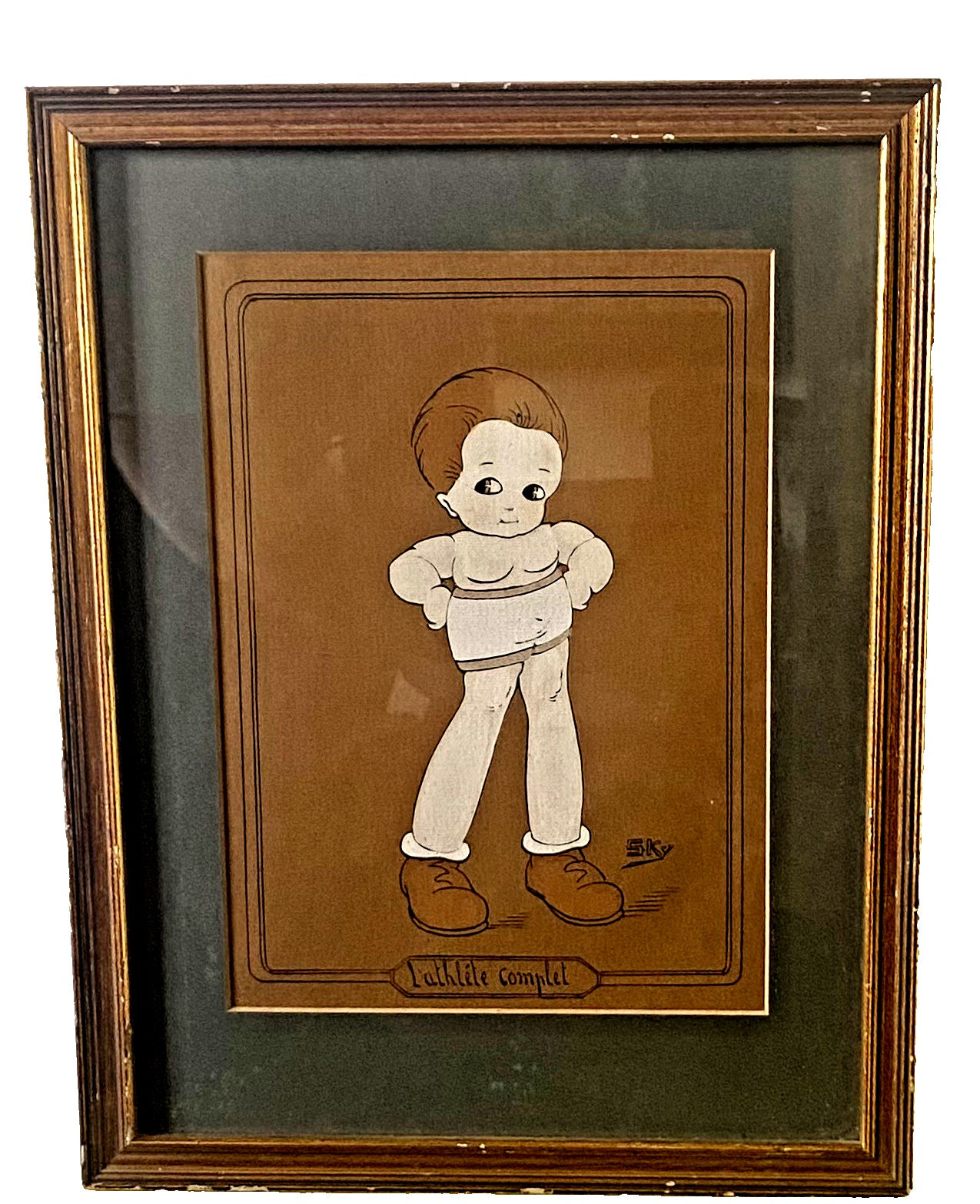 Vintage French Athlete Illustration — Framed Original