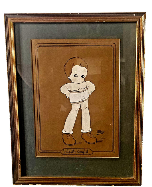 Vintage French Athlete Illustration — Framed Original