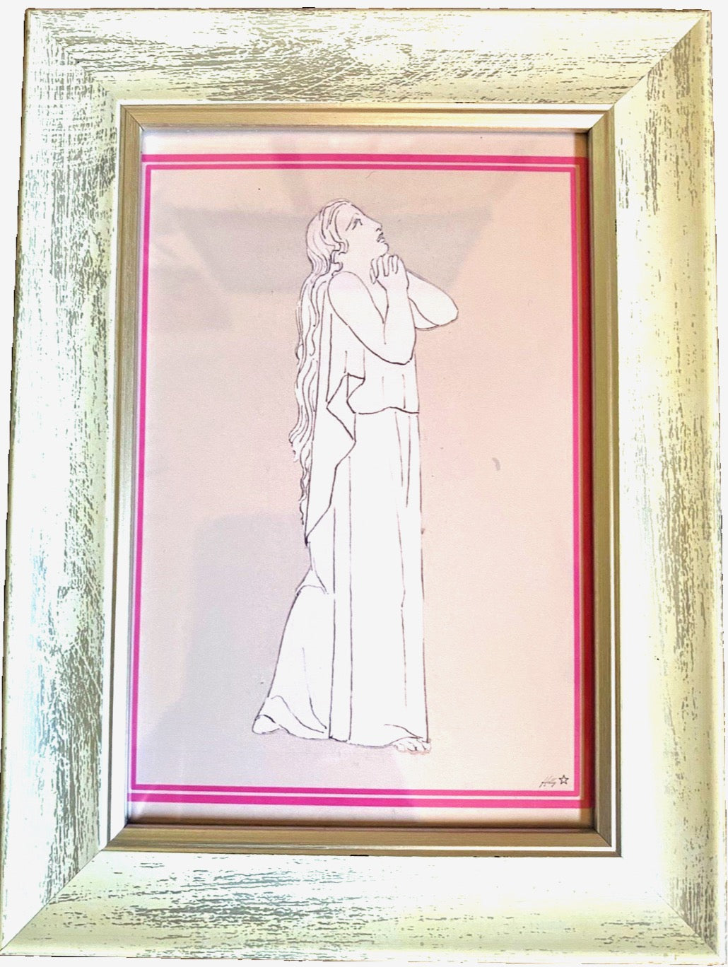 Classical Female Figure — Neon Pink Border Framed Print
