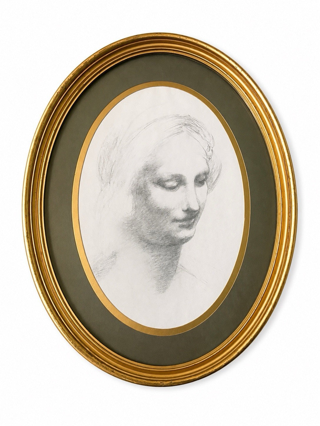 Vintage Female Portrait in Oval Gold Frame