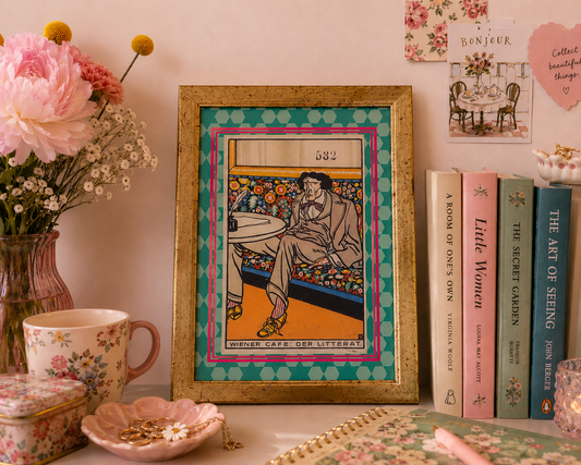Literary Café Art Print - Framed Vienna-Inspired Original