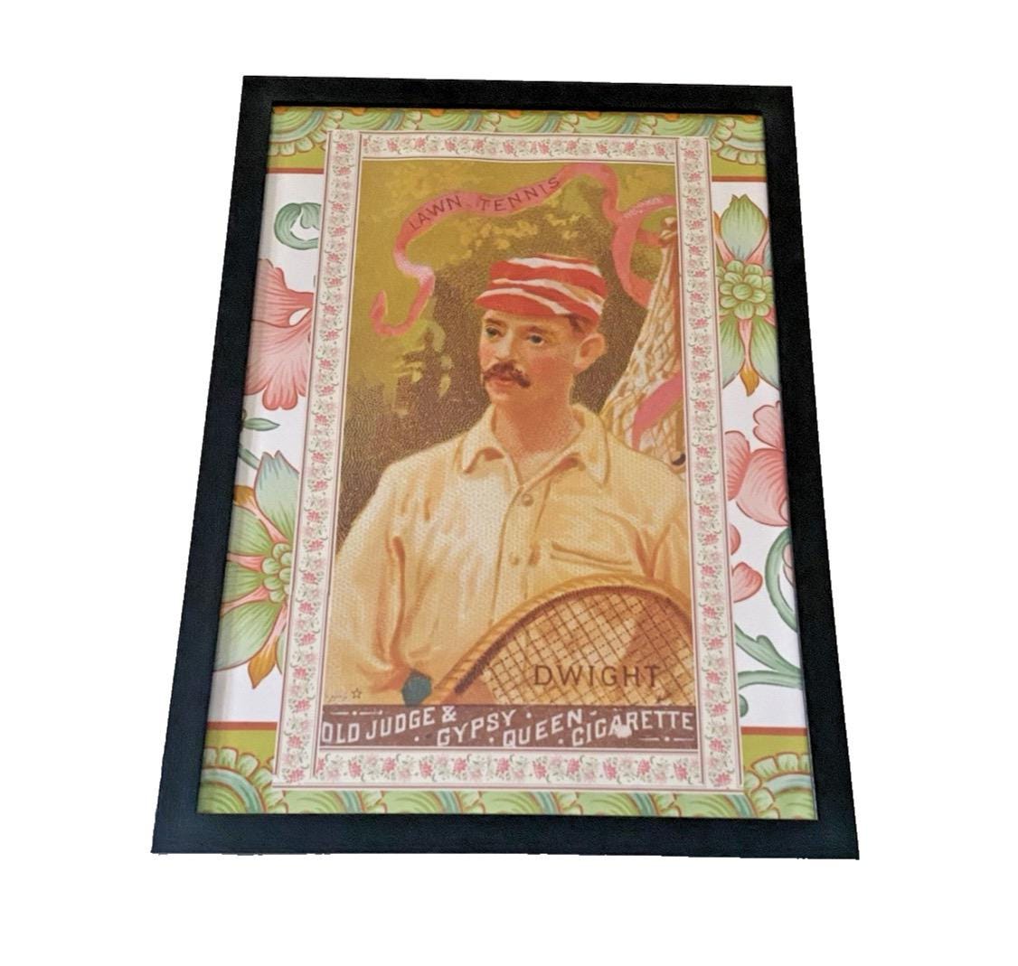 Vintage Lawn Tennis Art Print | Dwight Cigarette Ad, Clashing Floral, Framed A4