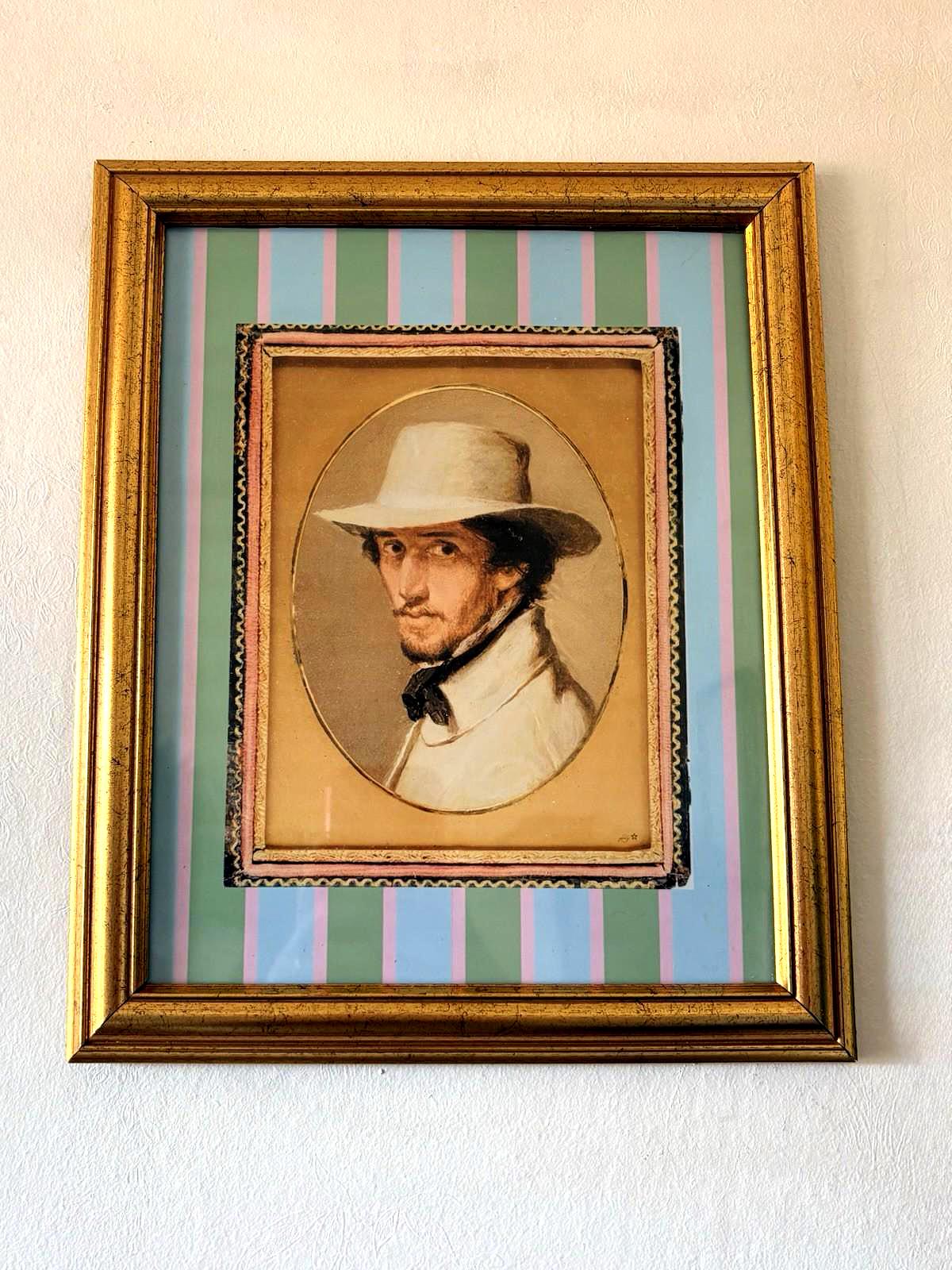 Regency Gentleman Portrait Print, Pastel Striped Gallery Wall Art, Eclectic Vintage Decor