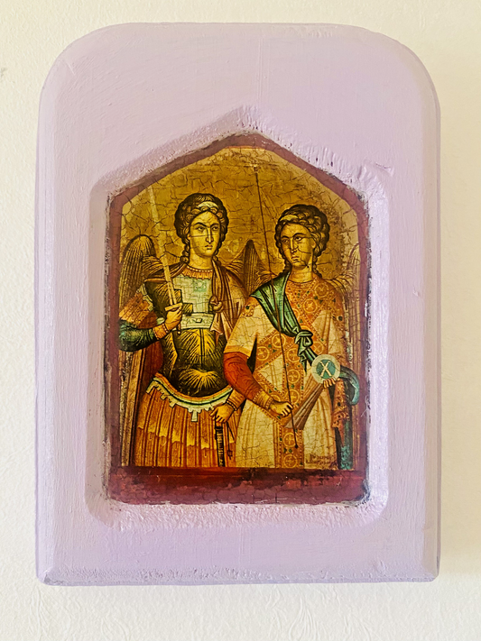Miniature Antique Religious Icons | Quirky Hand-Painted Lilac Frame