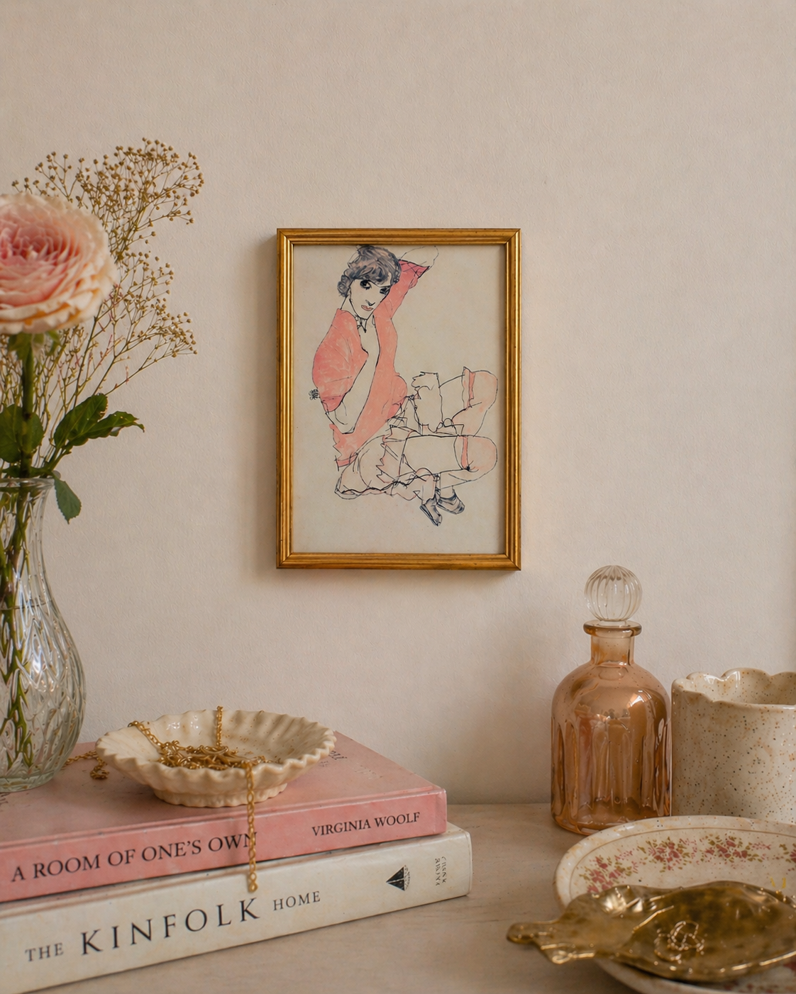 Egon Schiele ‘Wally in Red Blouse’ Print | Expressionist Portrait 1913 | Framed