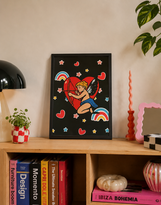 Original Cupid Artwork Framed A4 Pop Art Style Heart Rainbow Wall Art OOAK