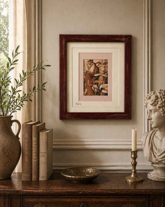Signed Vintage Art Deco Style Couple Print – Framed Wall Art, Warm Interior