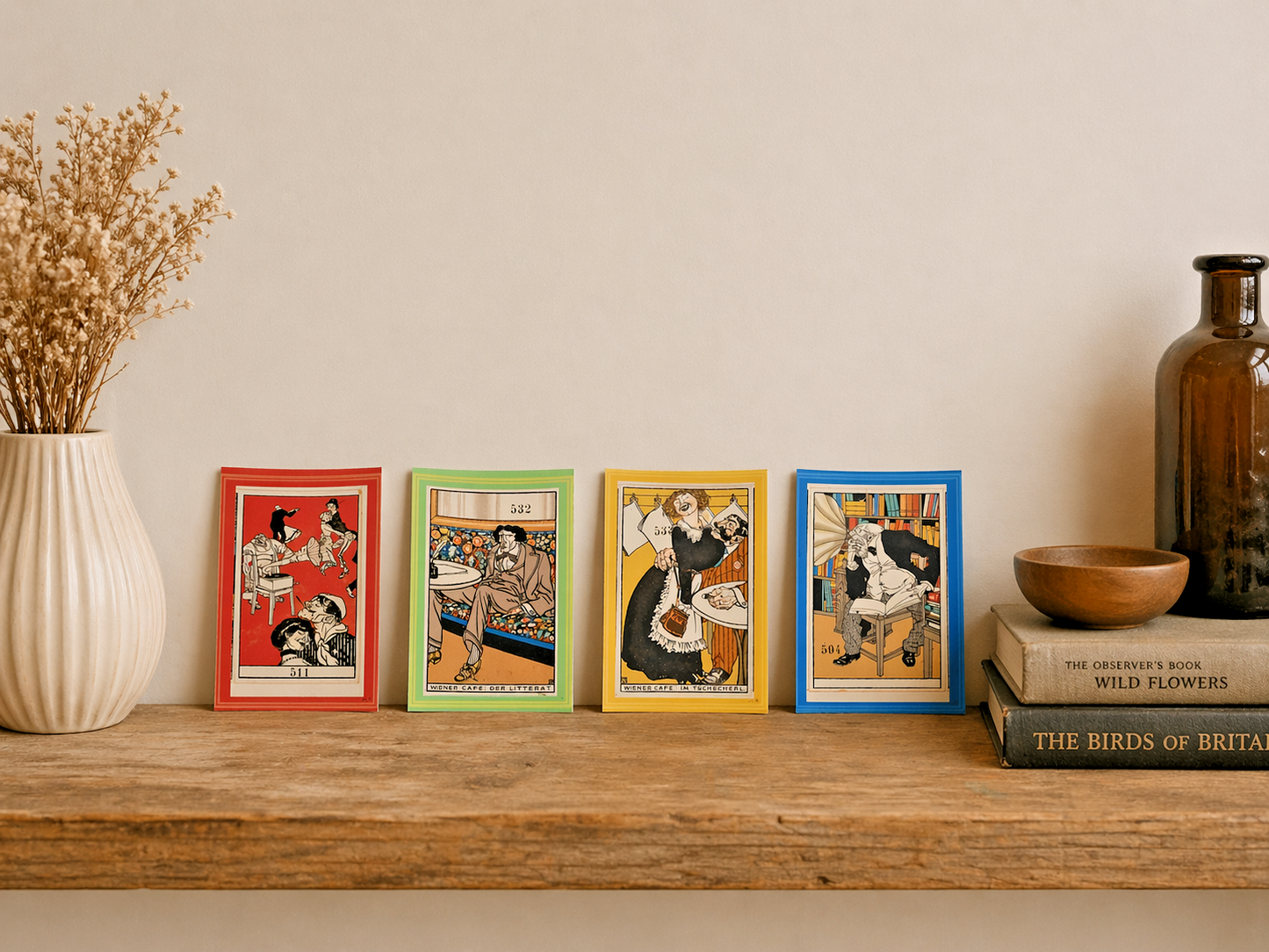 Moriz Jung Art Print Set – 4 Wiener Werkstätte Illustrations, Bold Colour