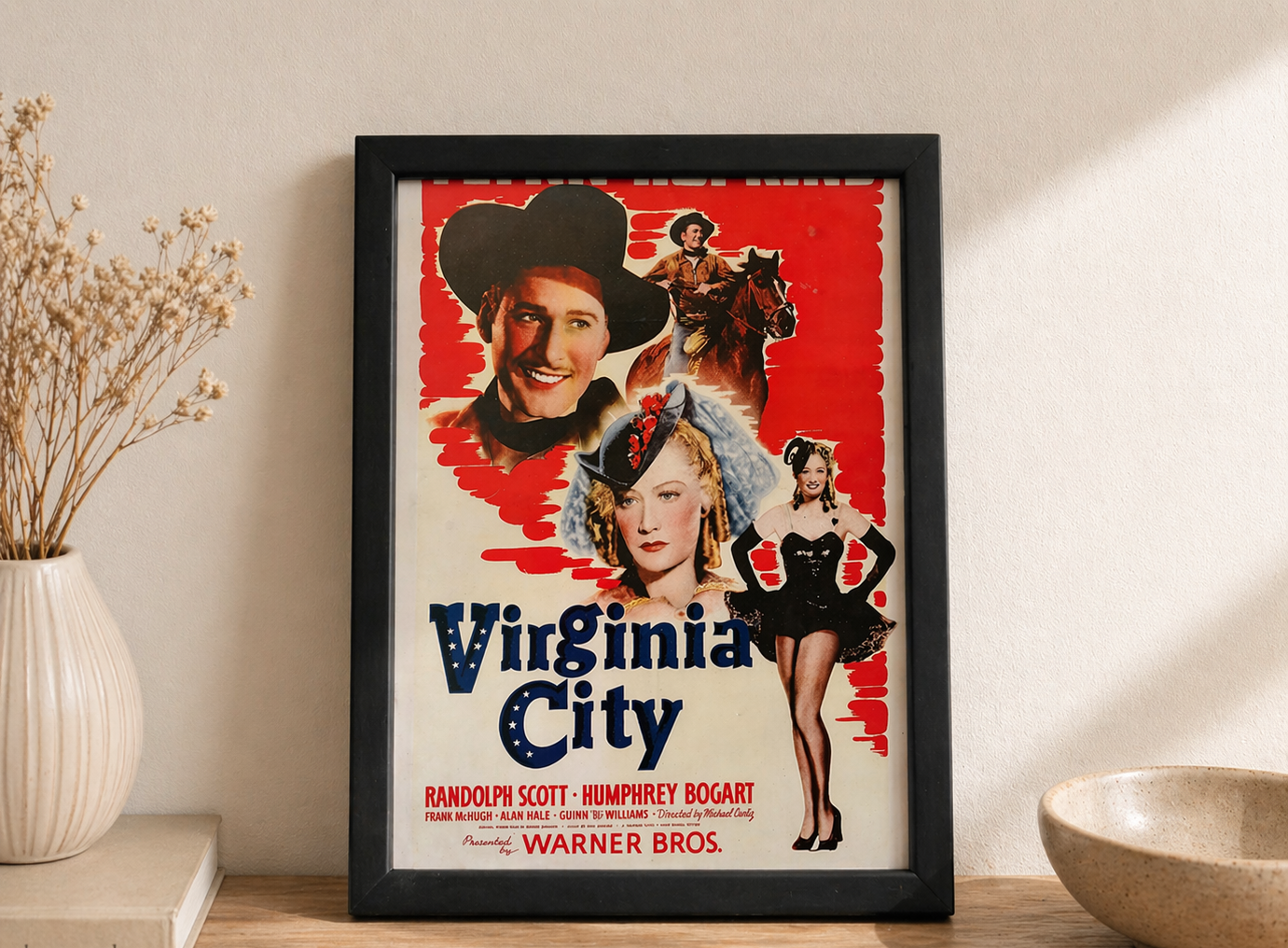 Vintage Framed Virginia City Film Poster Print | Framed Western Retro Movie Art
