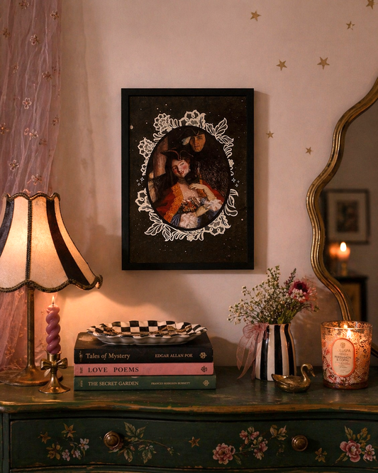 Unusual Framed  Carnival Couple Art Print | Masquerade Masks, Starry Night