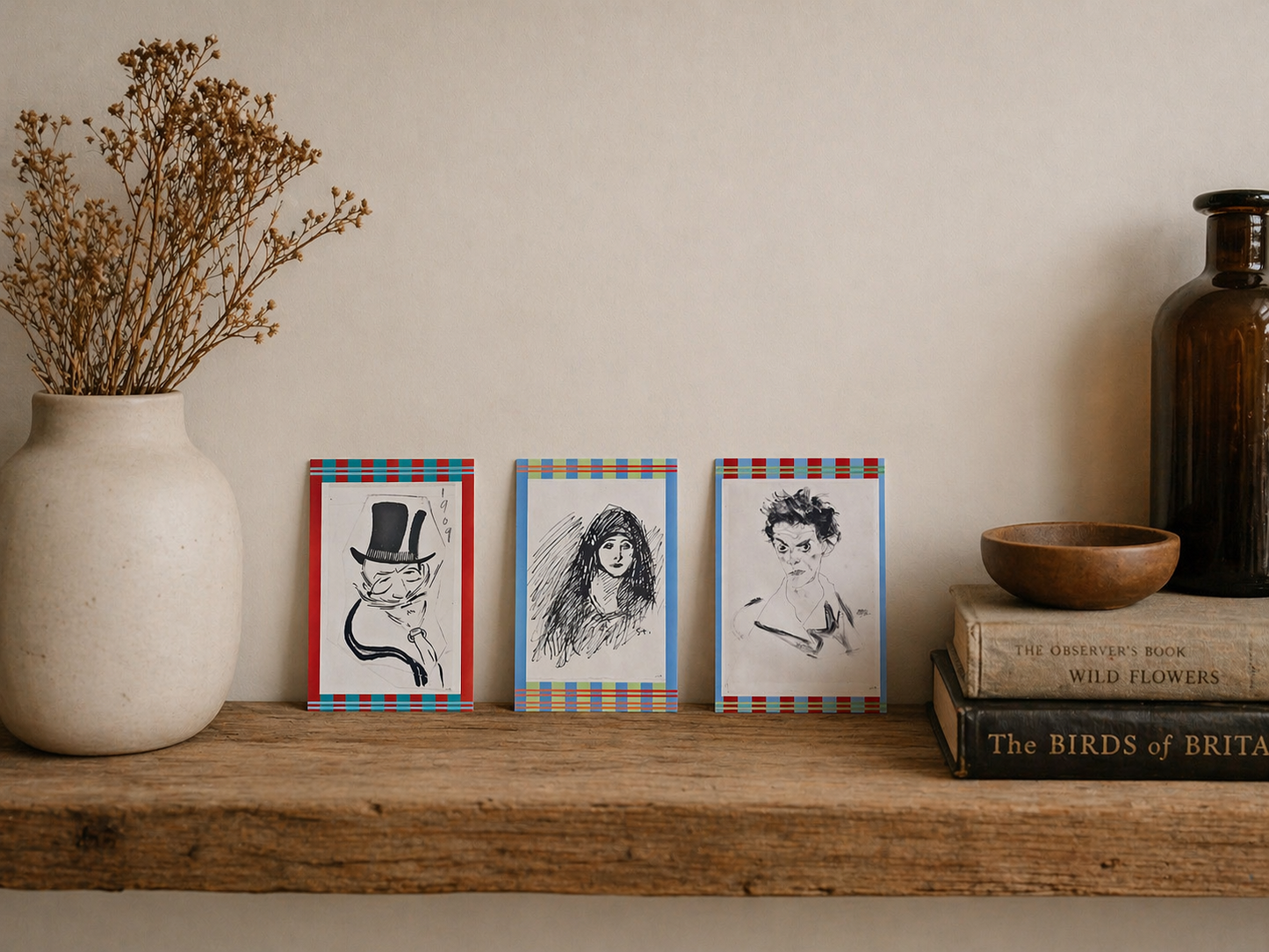 Set of 3 Mini Portrait Prints | Quirky Line Drawing | Gallery Wall Art |
