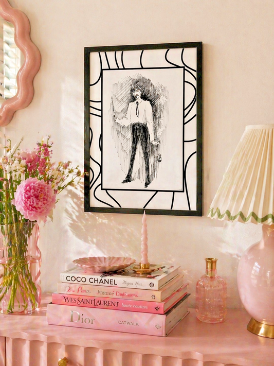 Vintage Style Figure Sketch Print | Black & White A4 Line Drawing |