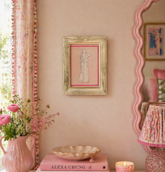 Classical Female Figure Art Print | Neon Pink Border, White Frame, Neoclassical|