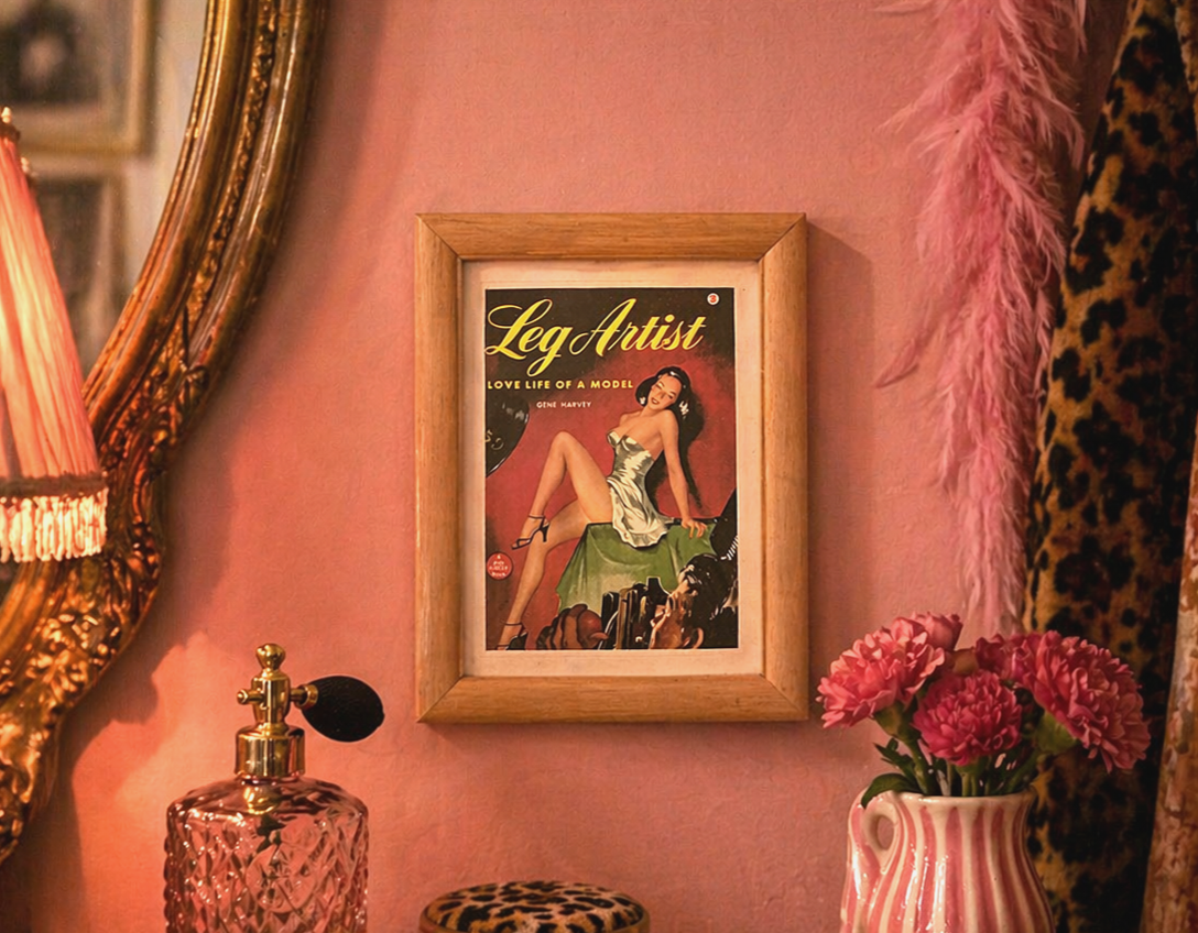 Small Vintage Retro Pin-Up Book Cover, 1940s  – Framed, Unique, Collectible