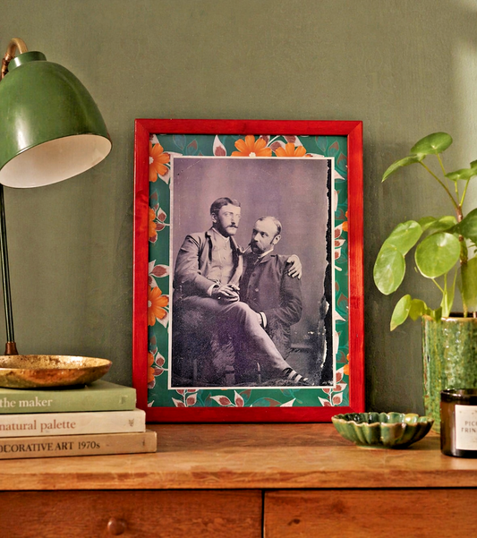 Vintage Tintype Art Print | Two Men, Red Frame | Victorian Photograph