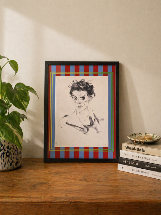 Egon Schiele Self Portrait Print | Bold Colour Block Art | Framed A4 Wall Art |
